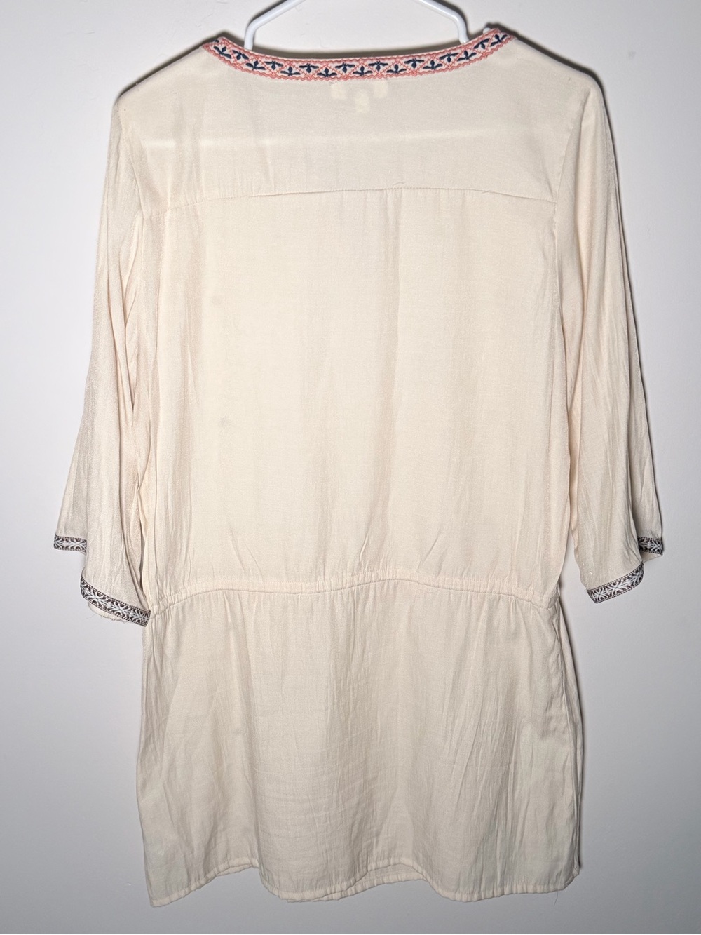 Umgee Cream Tunic with Navy and Coral Embroidery - Picture 4 of 6